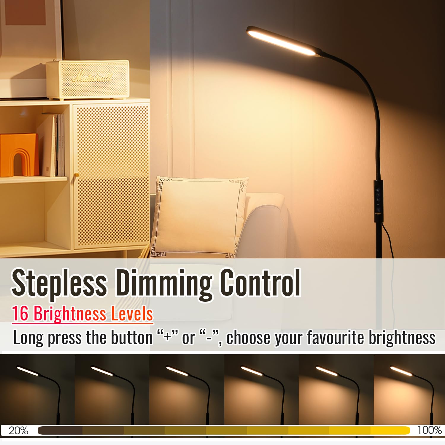 KOOSTONE LED Floor Lamp | 2-in-1 Dimmable Standing Light with Remote