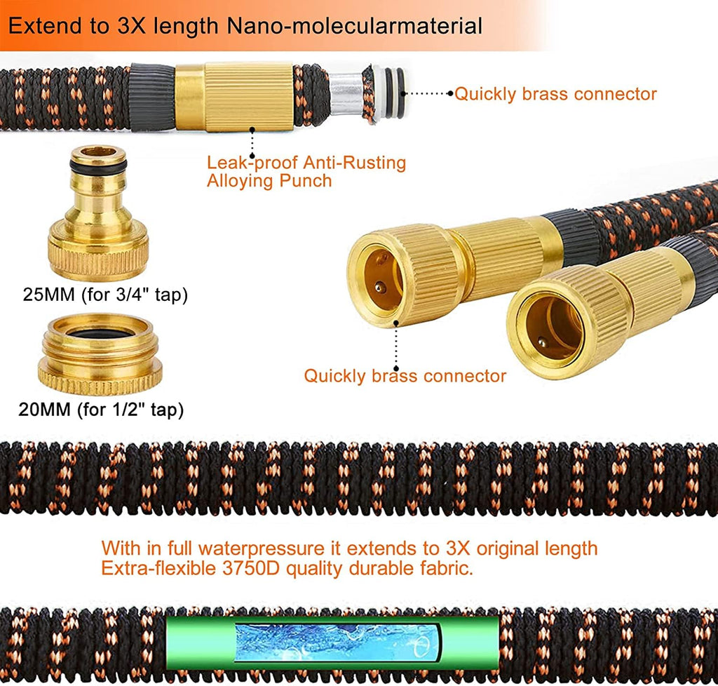 100ft Expandable Garden Hose – 10-Mode Spray & Brass Fittings