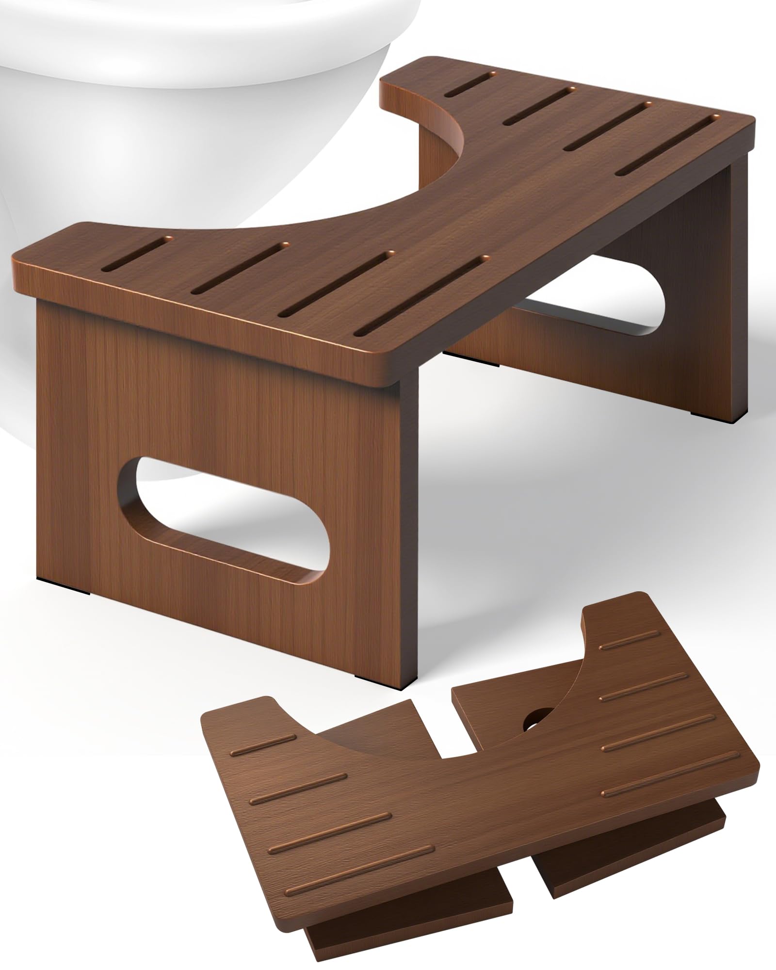 QIANBAIYI Bamboo Toilet Stool – 7 Inch Foldable Squatting Step Stool
