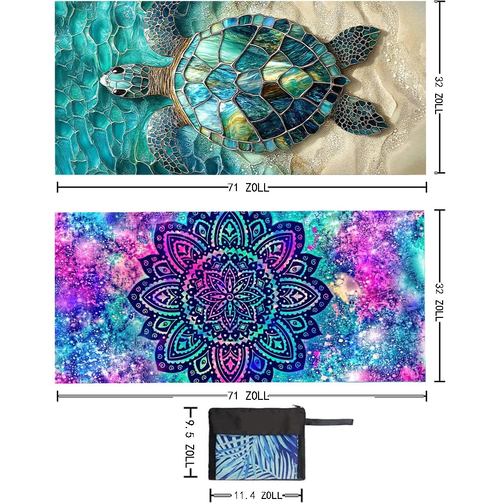 Microfibre Beach Towel 71"X32" Quick Dry Lightweight 2 Pcs Sand Free Extra Large Thin Towels Travel Essentials For Adults Womens Swim Bath - image 2