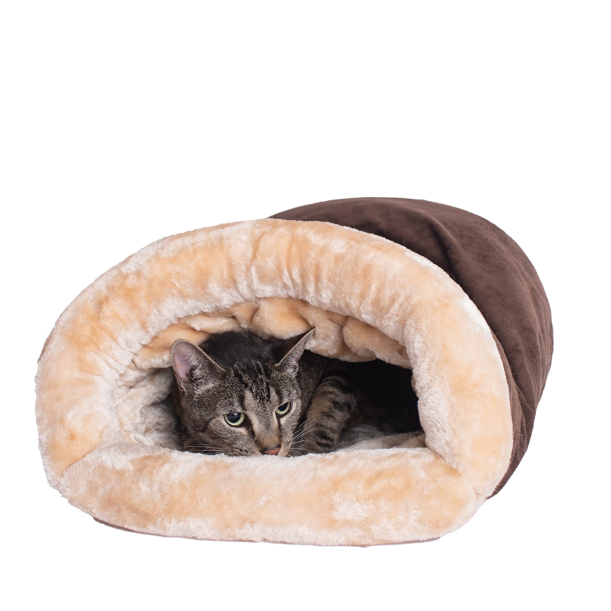 Armarkat Mocha Cat Bed - 22-Inch Faux Fur Burrow Bed for Small Dogs