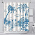 AIBIIN Surf Shower Curtain | Retro Tropical Palm Tree Beach Scene | 71x71"