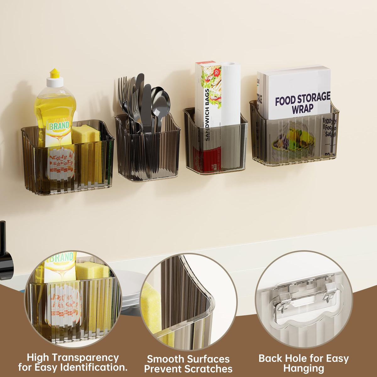 PAVSTINE 4Pcs Cabinet Door Storage Box Self-adhesive No Residue, Black - image 4