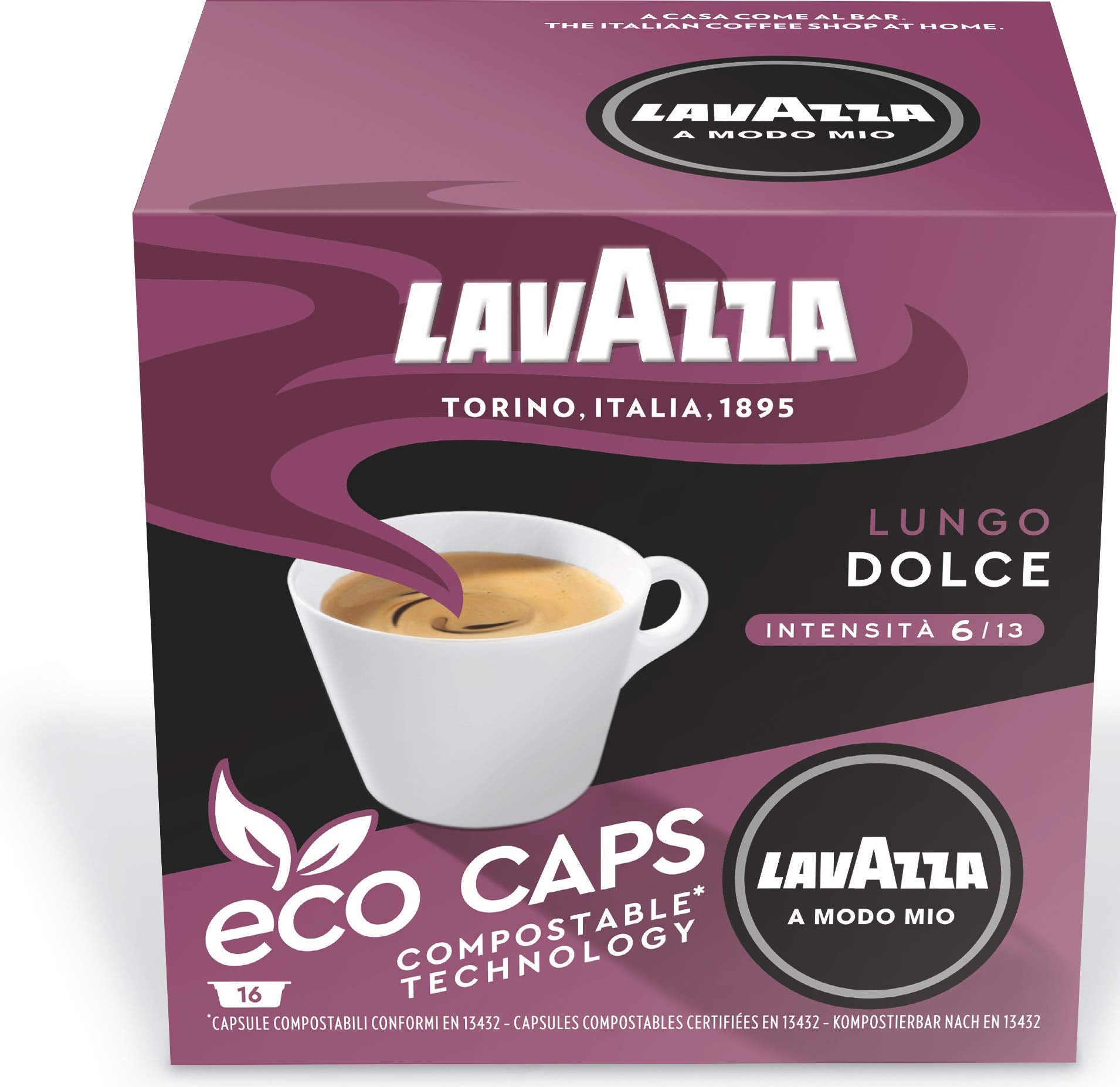 Lavazza A Modo Mio Lungo Dolce Coffee Capsules - 80 Pods (5 x 16)