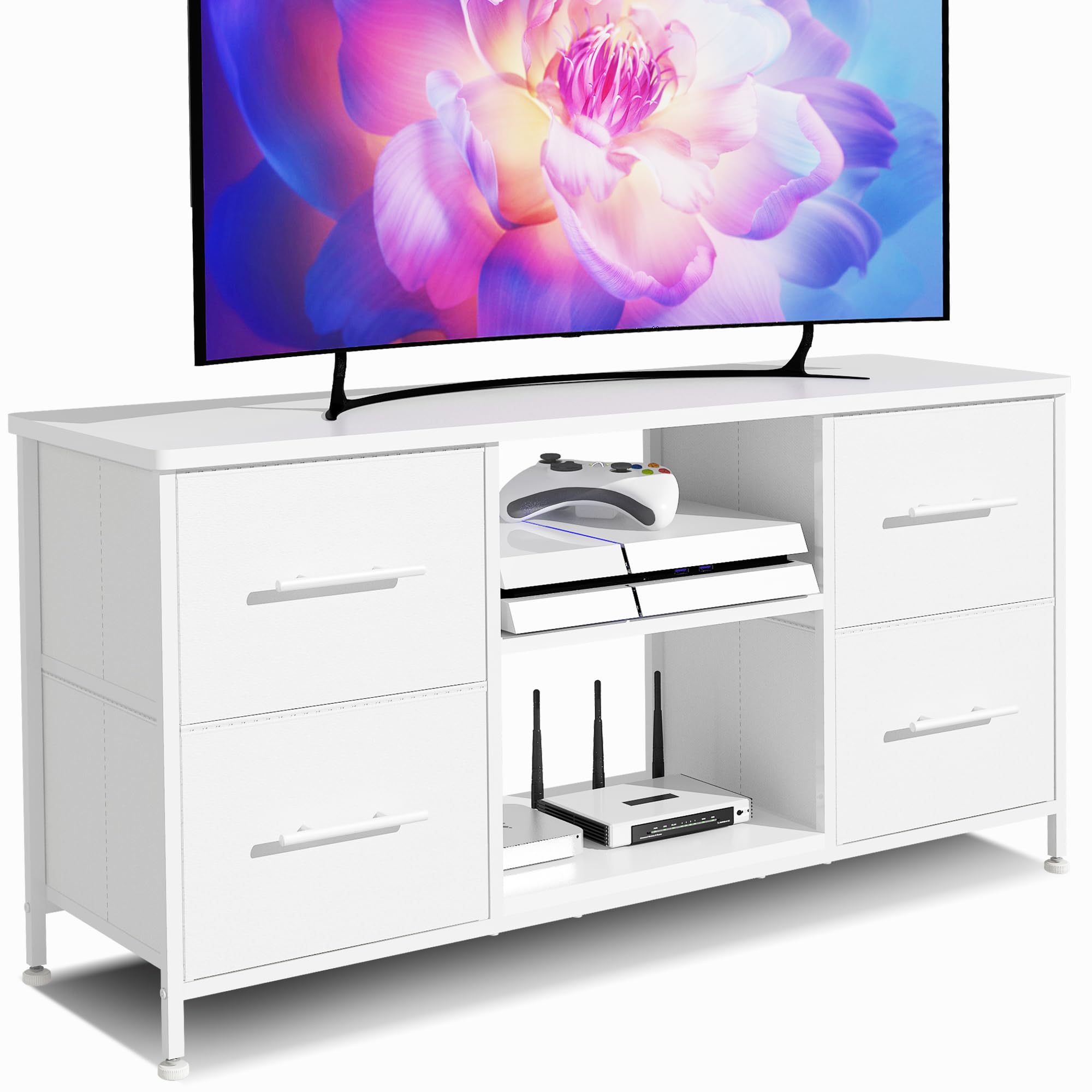 KIRVOVIY Fabric Chest of Drawers | White Bedroom TV Stand with Storage