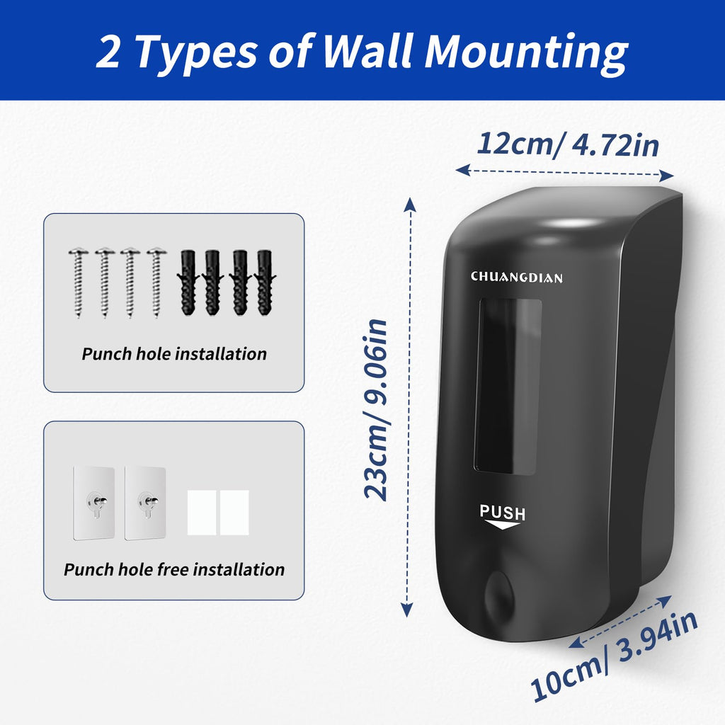 CHUANGDIAN Hand Soap Dispenser Wall Mounted 1000ml, Black - image 2