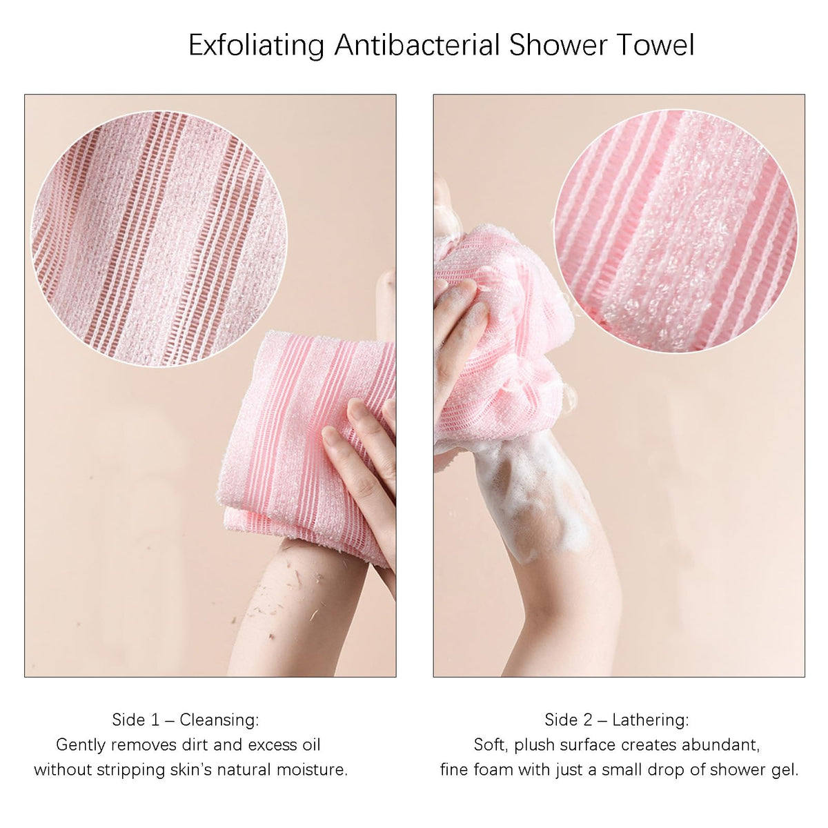 Japanese Exfoliating Shower Towel 4-Pack - Strong Exfoliation Back Scrubber for Dead Skin, Antibacterial Nylon Mesh Washcloth - image 3