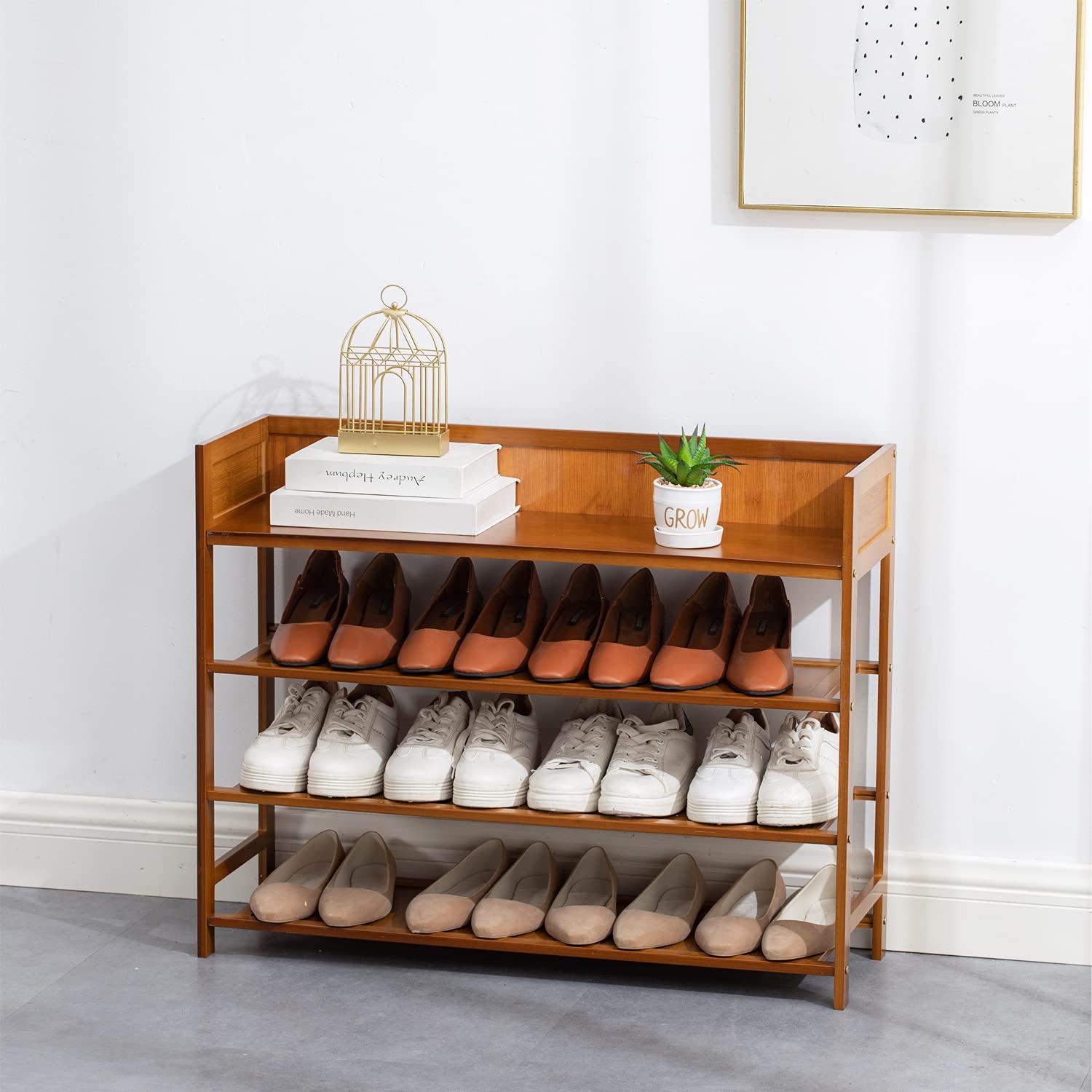 SOBIBO 4-Tier Bamboo Shoe Rack Organizer | 80cm Storage Shelf - Brown