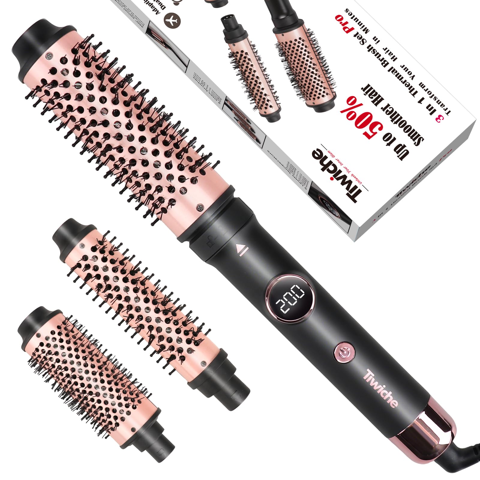 Tiwiche 3-in-1 Thermal Brush Set | Titanium Ceramic Heated Round Brush