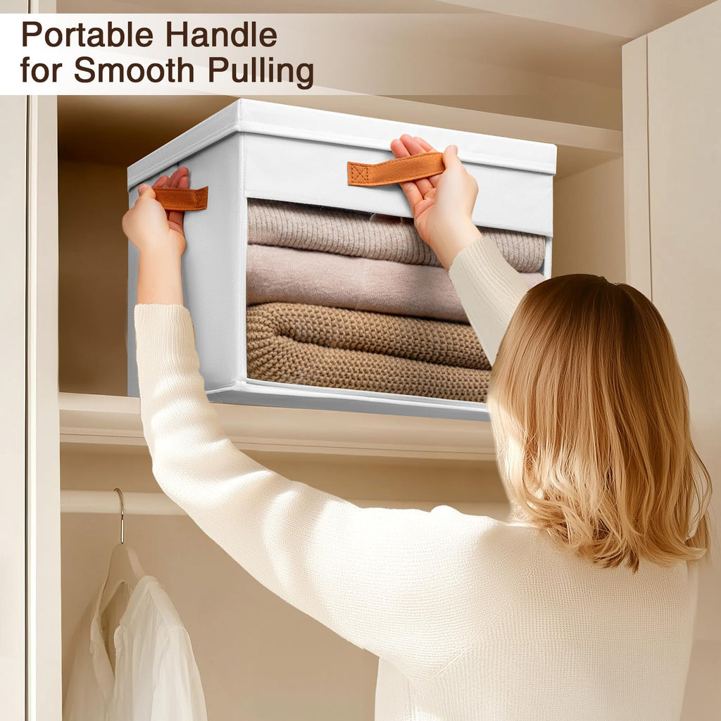 Homsorout Large Fabric Storage Boxes with Lids & Clear PVC Window White 38L - image 4