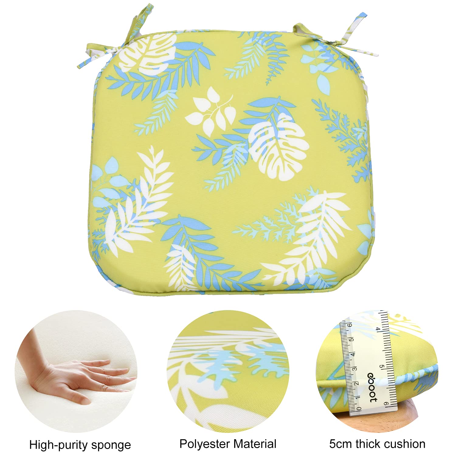 RACE LEAF Waterproof Garden Chair Cushions | Round Seat Pads - 6 Pack