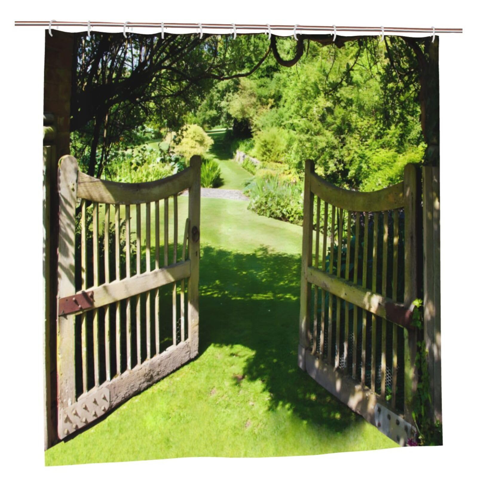 Jolof Store Garden Wooden Fence Shower Curtain | Waterproof Polyester Fabric