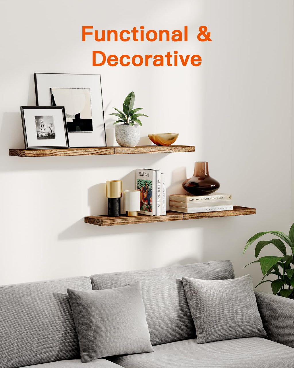 Pipishell Floating Shelves – 40cm Paulownia Wood Wall Shelves, Set of 4