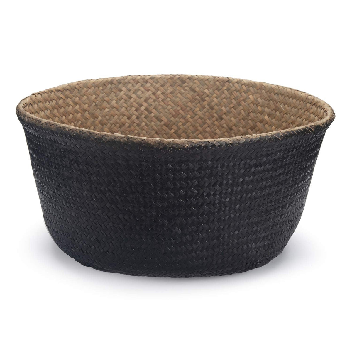 Seagrass Belly Basket Natural Woven Plant Pot Foldable with Handles for Storage Laundry Blankets Toys Natural + Black - image 3