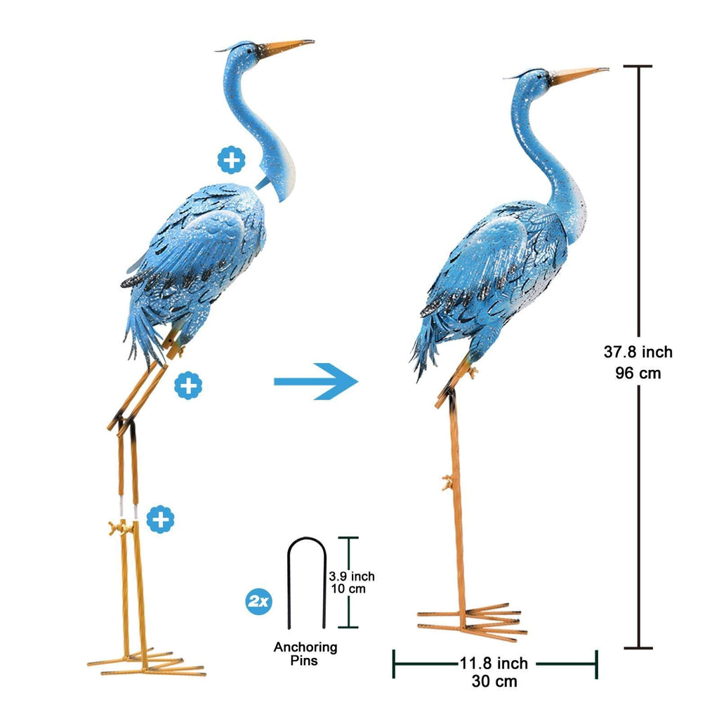 Goodeco 96cm Blue Metal Crane Statue – Standing Heron Garden Sculpture