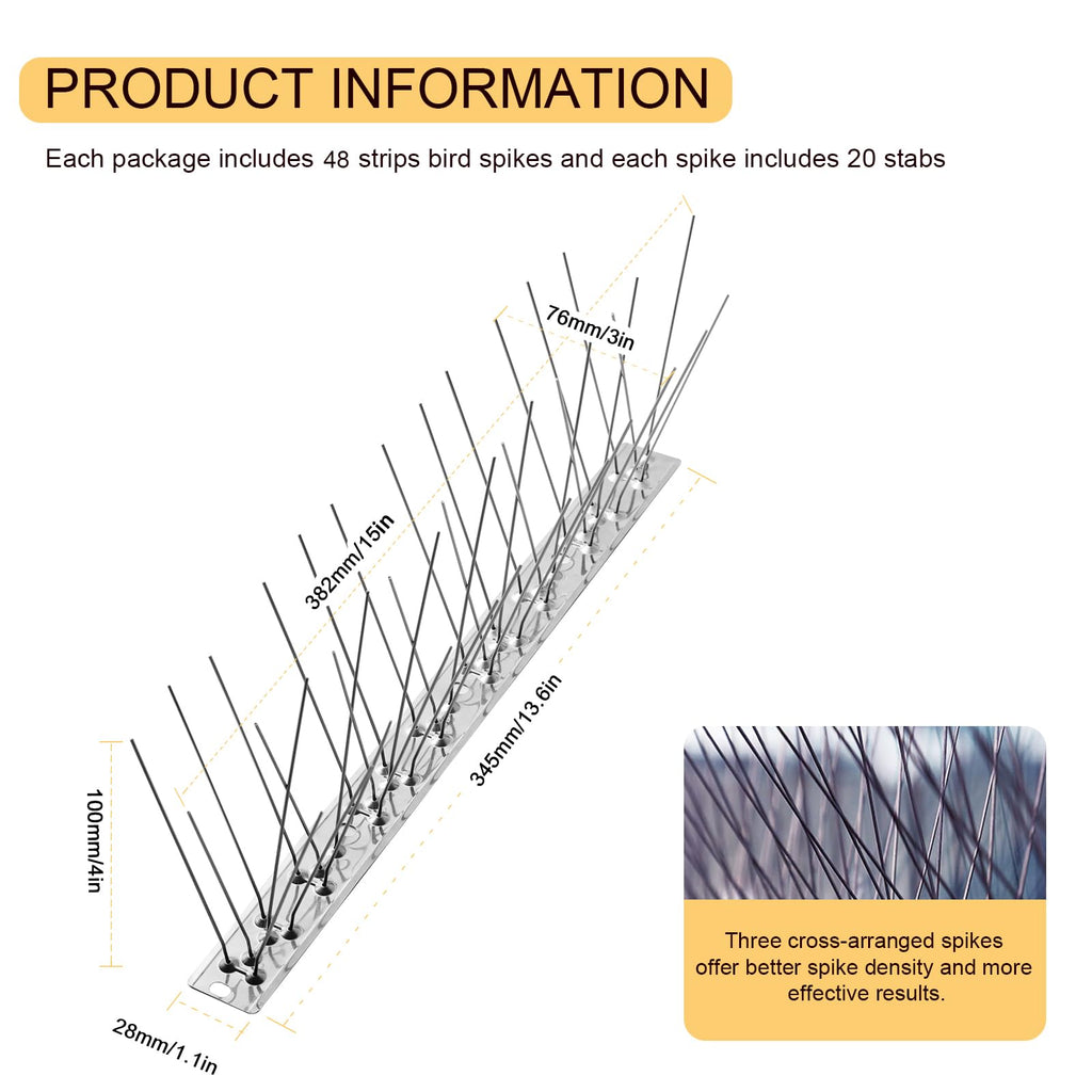 OFFO Stainless Steel Bird Spikes – 16.5m Pigeon Deterrent for Roofs