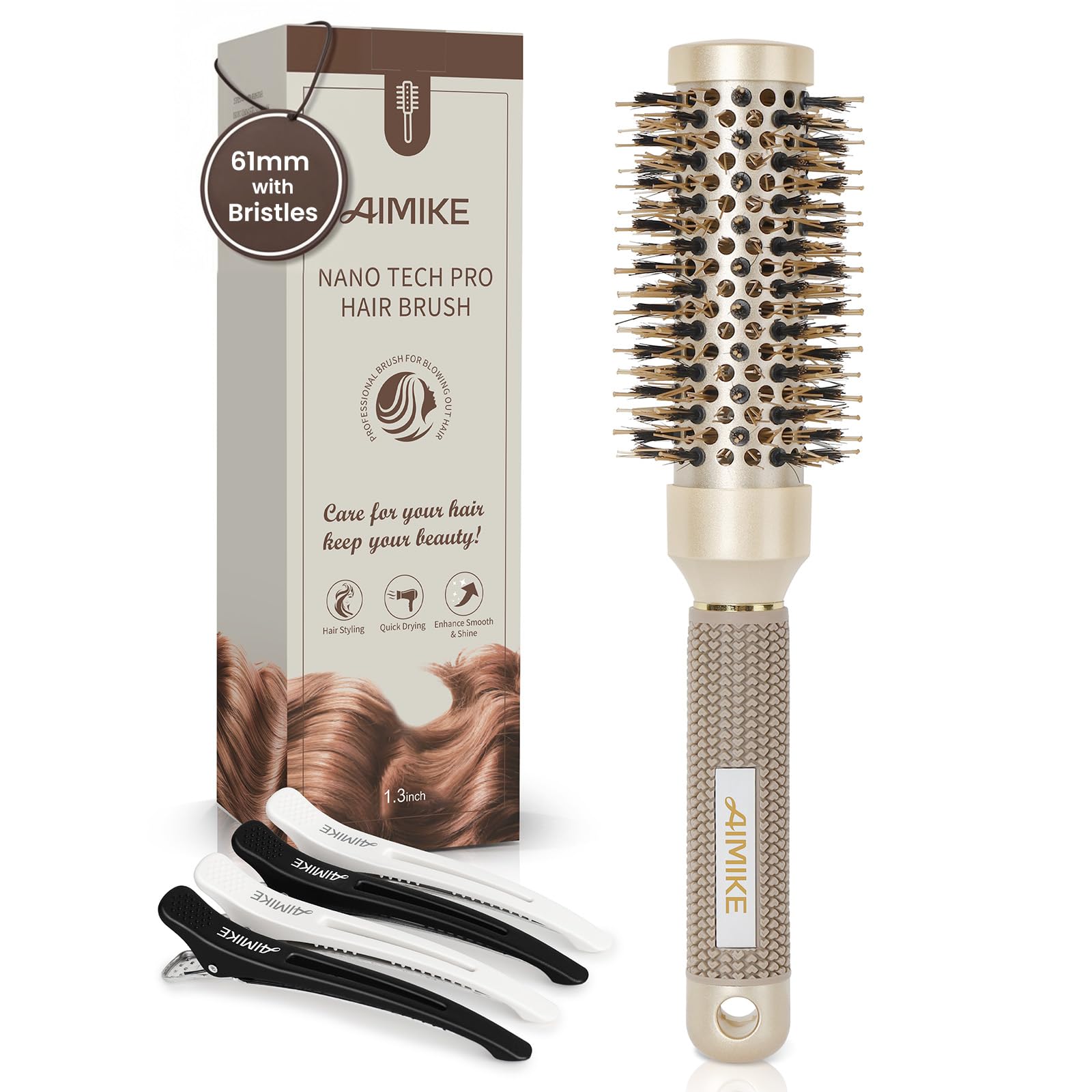 AIMIKE Nano Thermal Ceramic Round Brush | Boar Bristle Blowout Brush