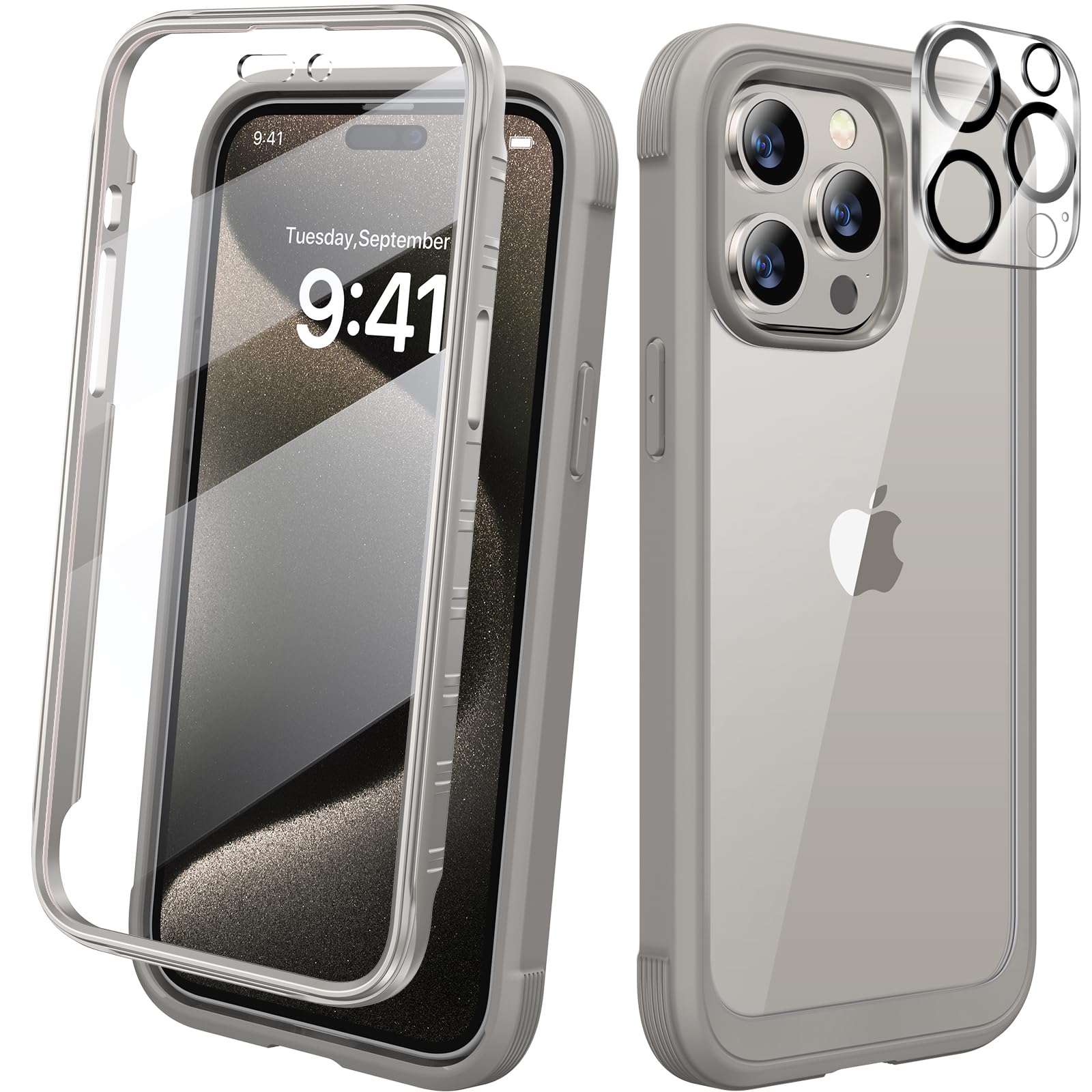 Diaclara iPhone 15 Pro Max Rugged Case with Screen & Lens Protector