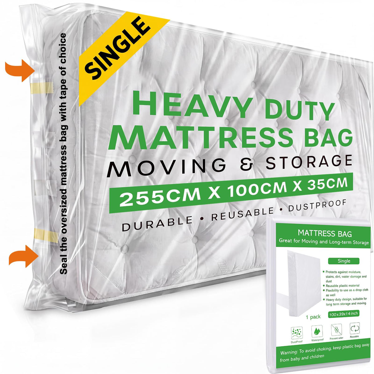 Dntorx Single Mattress Cover for Moving, Mattress Bags for Moving - image 1