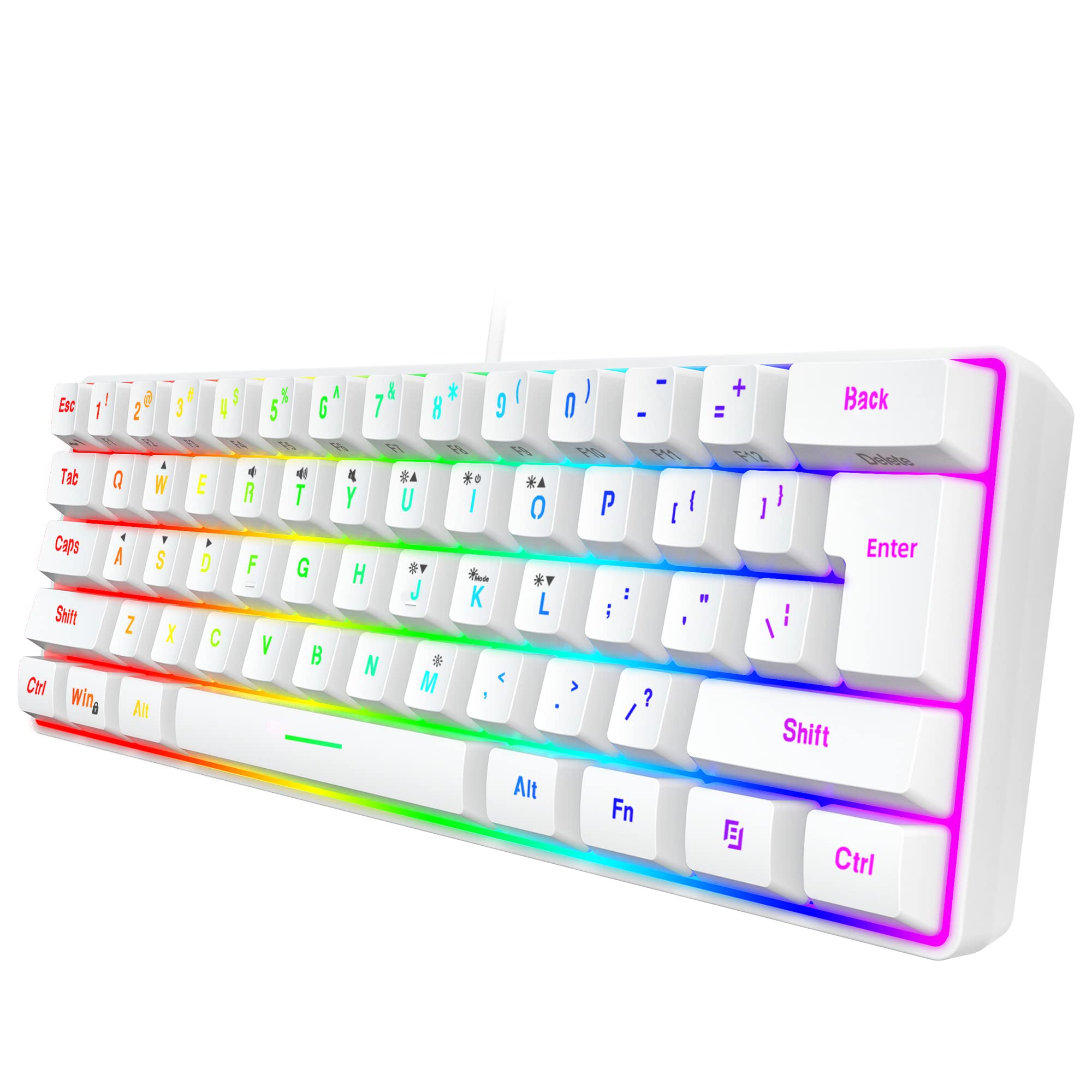 Snpurdiri 60% Gaming Keyboard – RGB Backlit Mechanical Feel – All-White