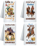 CUTHOLLOW Cowboy and Horse Microfiber Kitchen Towels – Set of 4