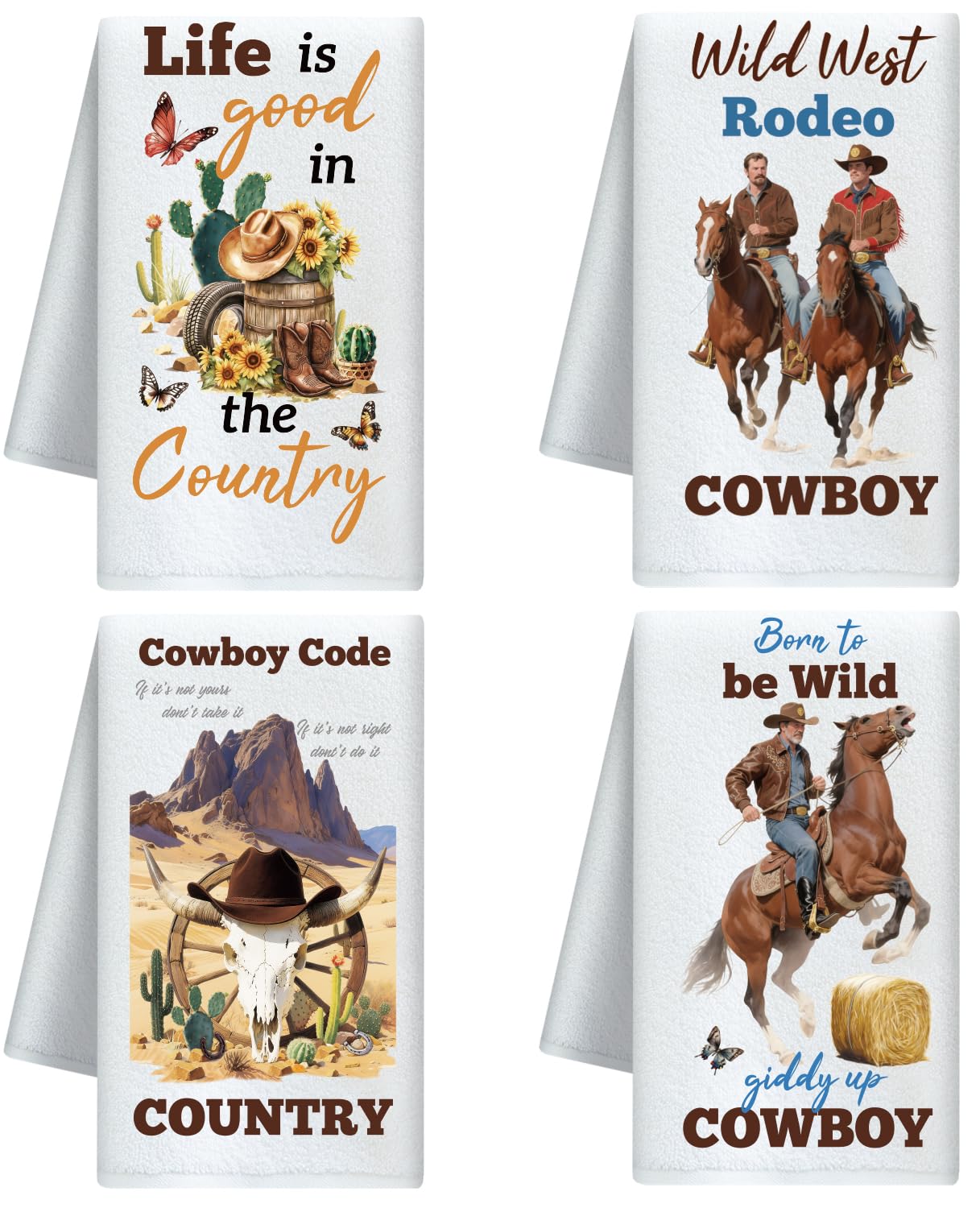CUTHOLLOW Cowboy and Horse Microfiber Kitchen Towels – Set of 4