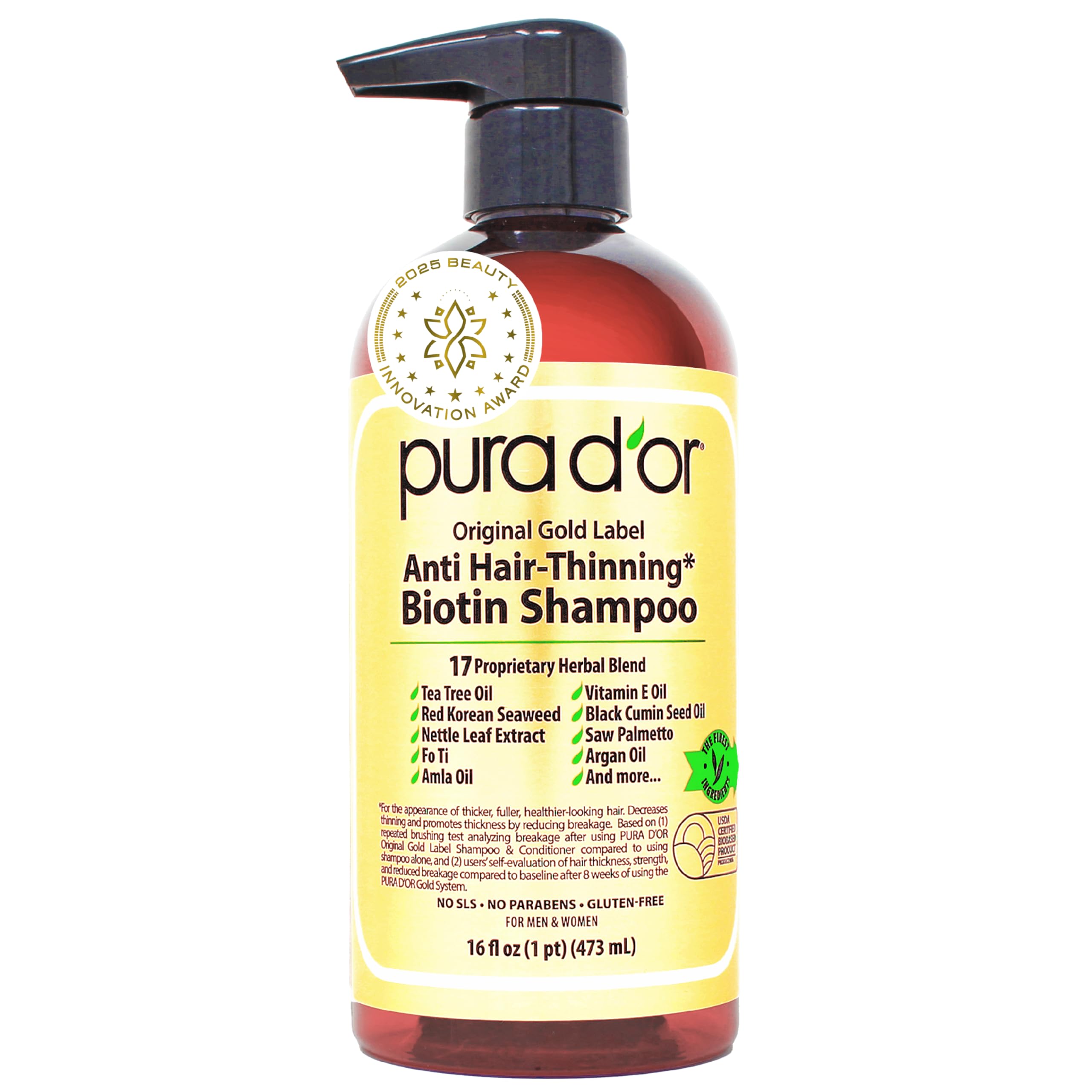 Pura D'Or Gold Label Anti-Hair Thinning Biotin & Argan Oil Shampoo - 16oz