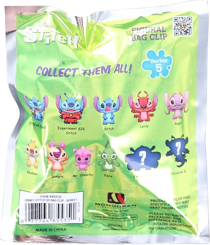Disney Stitch Series 5 3D Figural Foam Bag Clip – Collectible Keychain