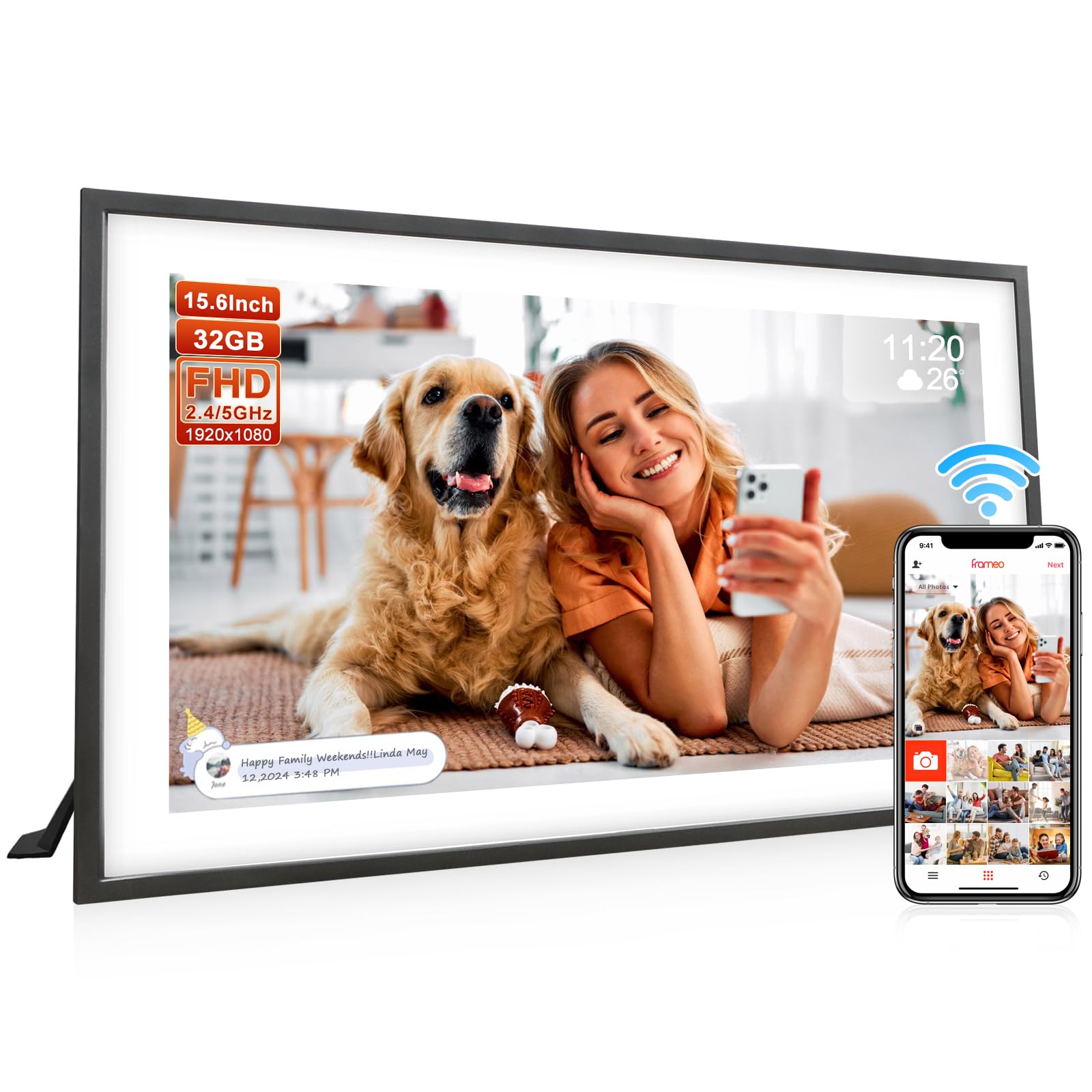 Frameo 15.6 Inch Digital Photo Frame | 1080p HD Touch Screen 32GB
