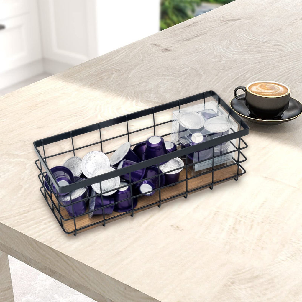 TIEYIPIN Farmhouse Decor Metal Wire Storage Baskets, Wood Base Containers Organizing Basket Caddy Bin for Kitchen Cabinets, Bathroom, Pantry, Garage - image 4