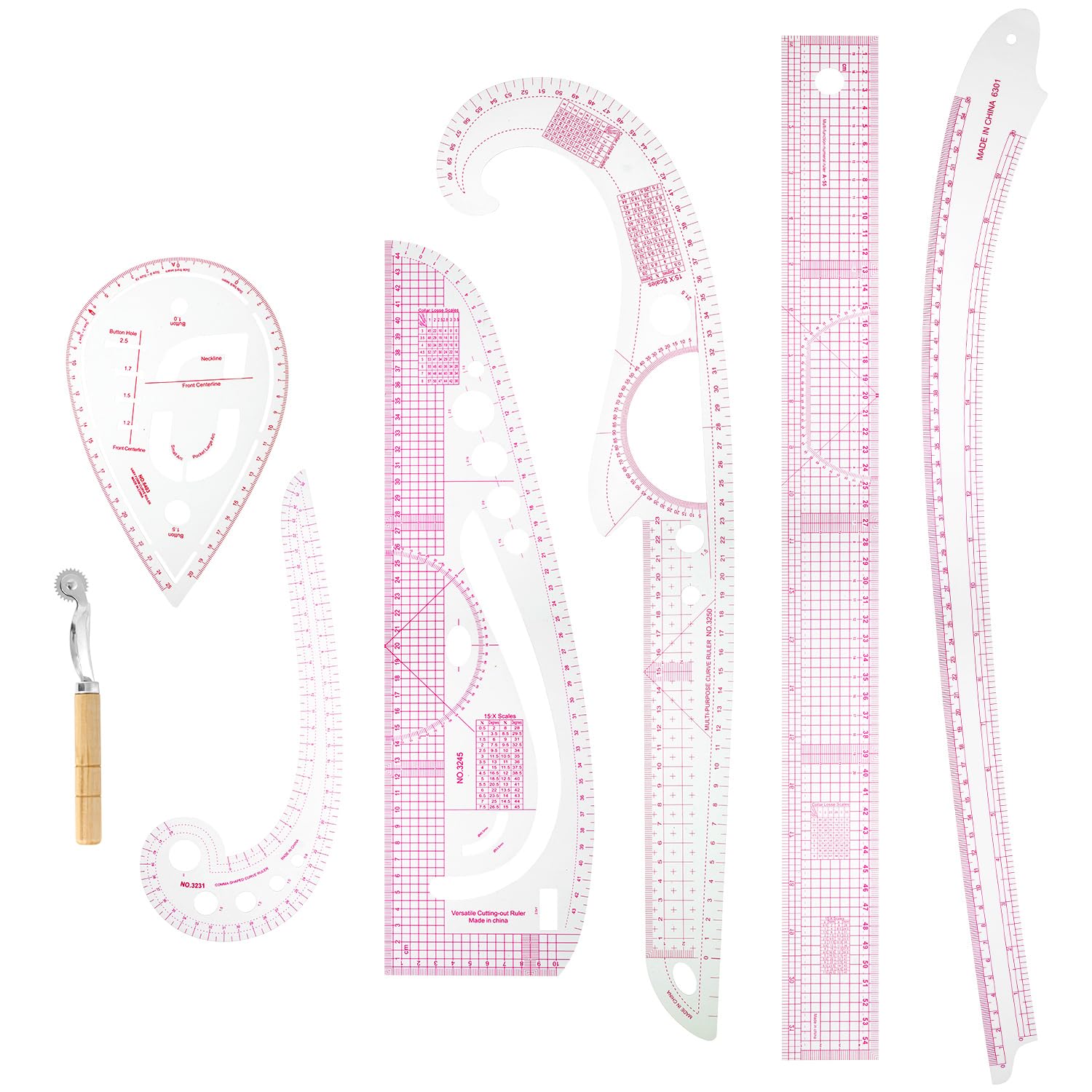 QWORK 7-Piece Curve Sewing Ruler Set | Metric Pattern Making Tools