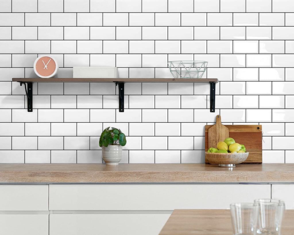 DEWOO White Subway Peel and Stick Wall Tiles - 10-Sheet Kitchen Splashback
