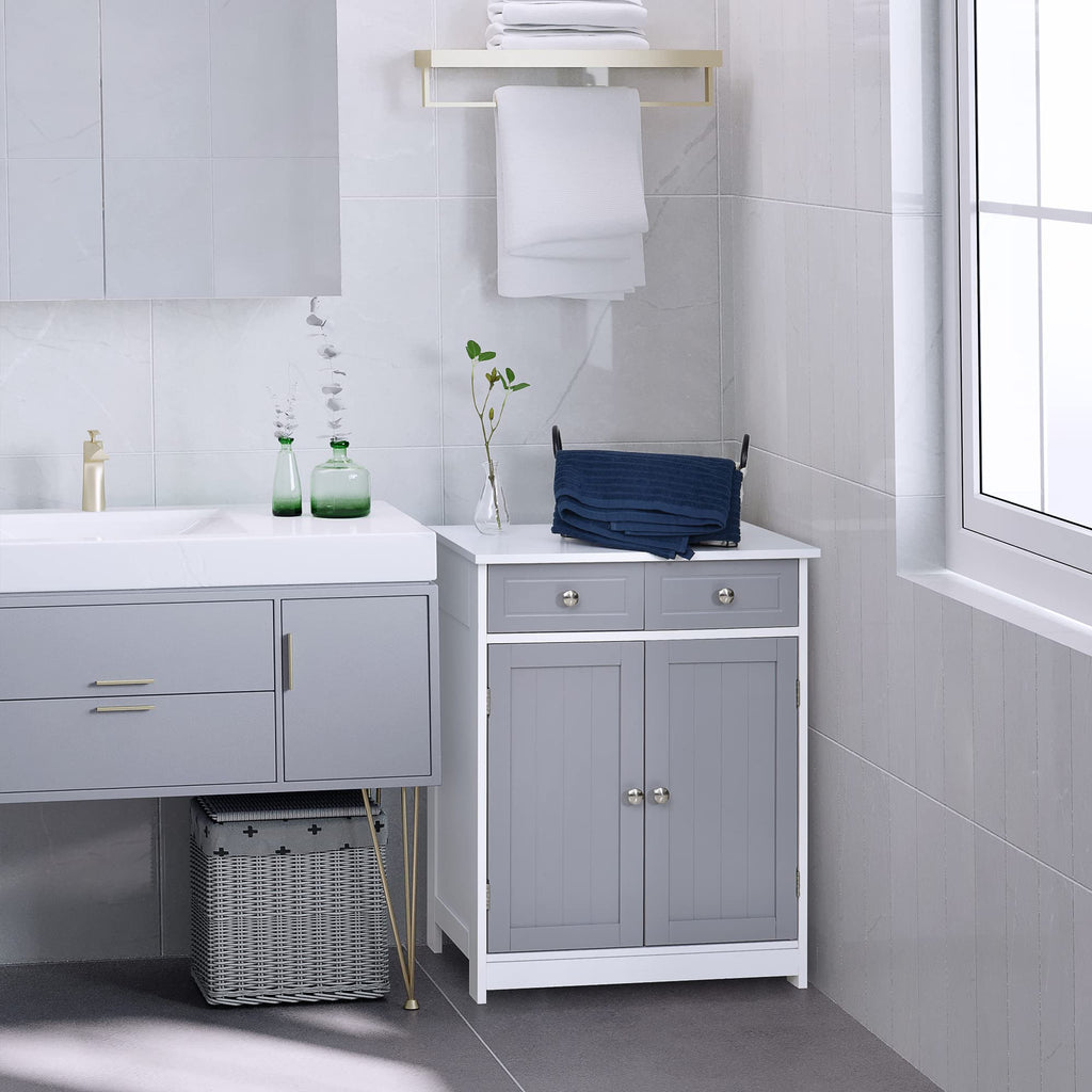 Kleankin Freestanding Bathroom Storage Cabinet with 2 Drawers - Grey