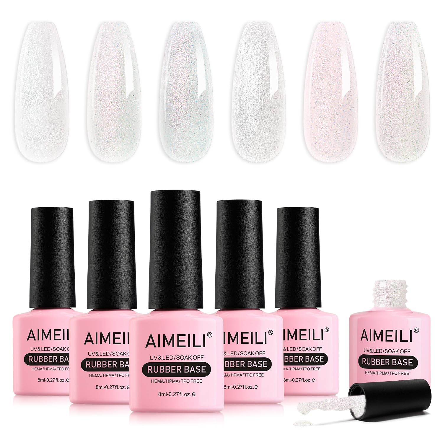 AIMEILI 5-in-1 Rubber Base Gel Set | 6pcs Sheer Nude Nail Strengthener