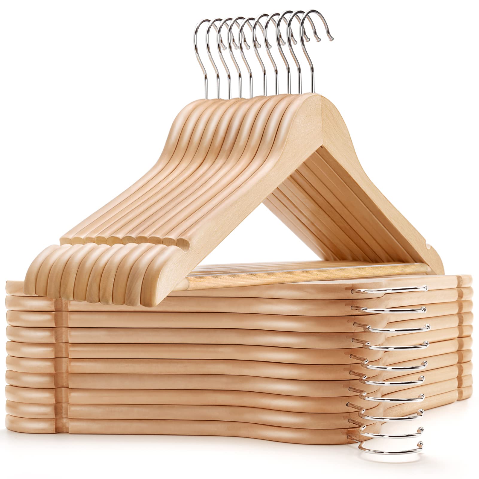 Amber Home Natural Wooden Coat Hangers – 30 Pack Non-Slip Suit Hangers