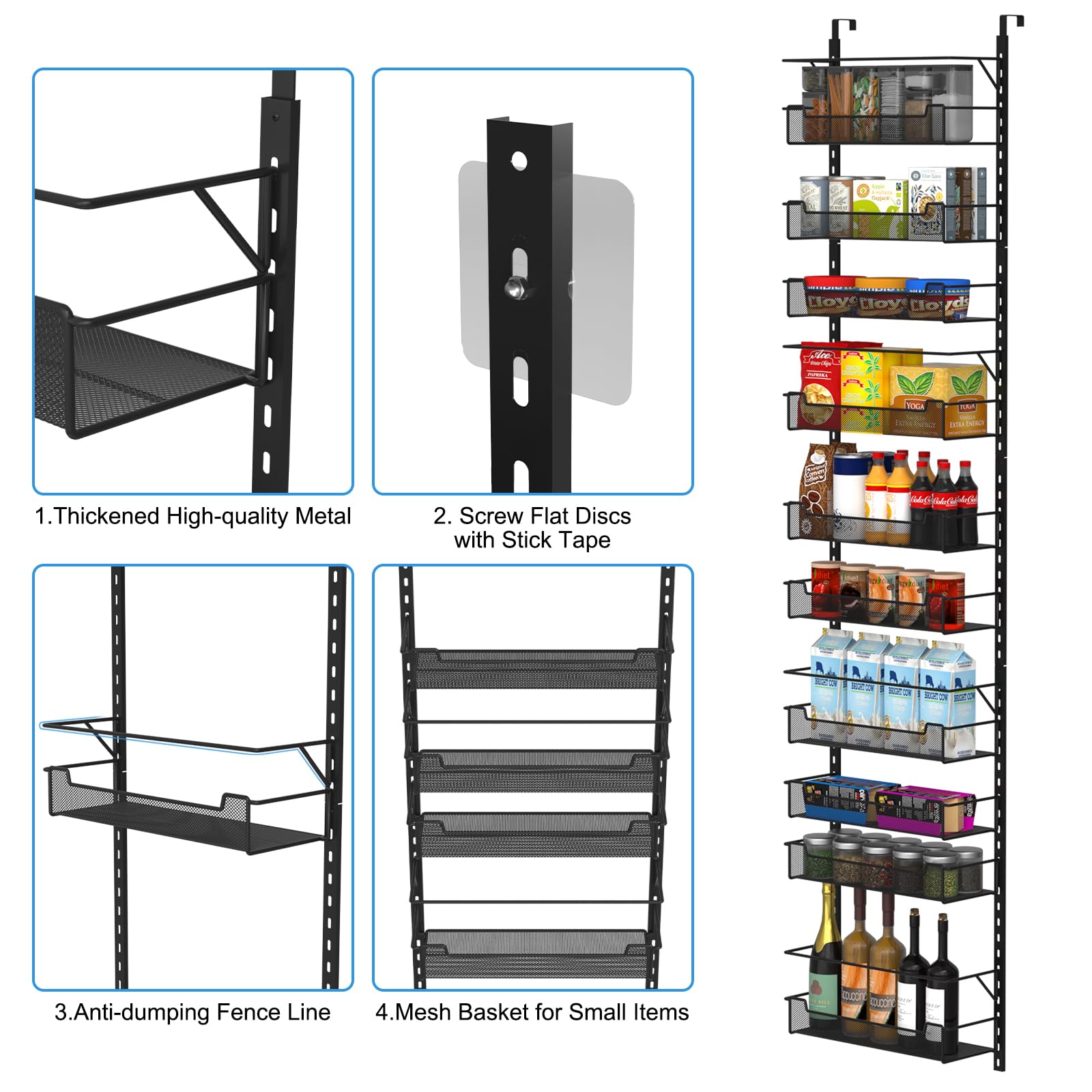 VyGrow 10-Tier Over the Door Pantry Organizer | Adjustable Metal Rack