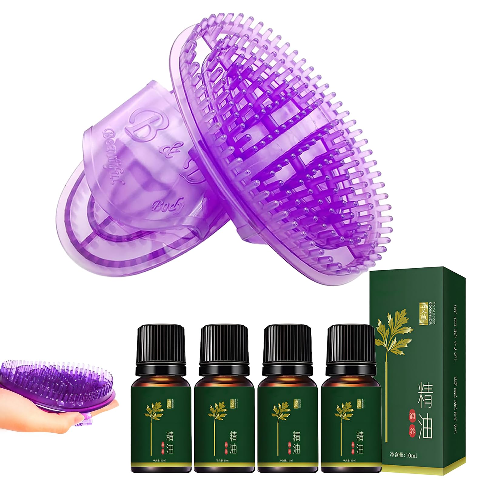 Meridian Massage Brush Set | 2 Brushes & 4 Essential Oils