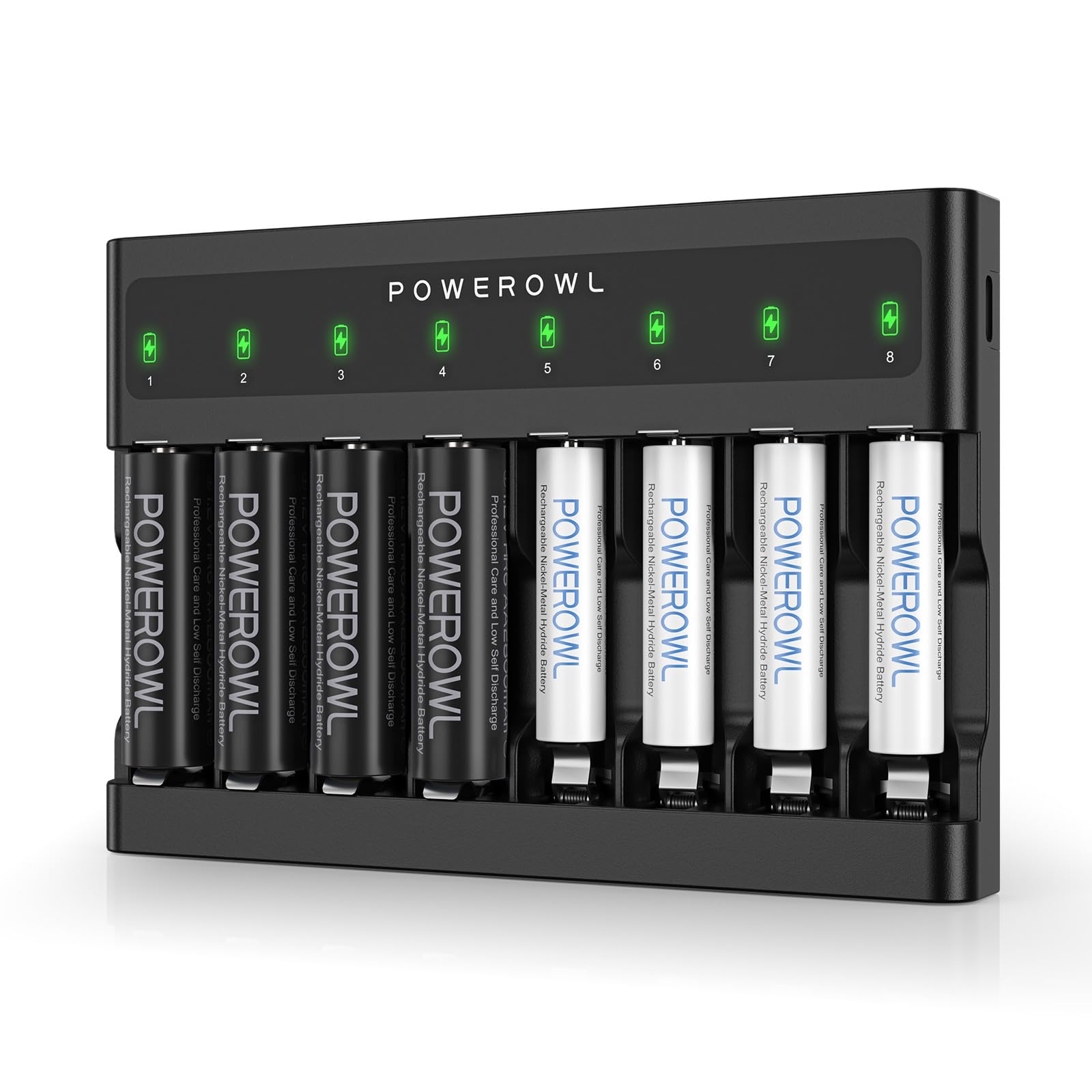 Powerowl 8-Slot AA AAA Battery Charger | USB Fast Charging for Ni-MH