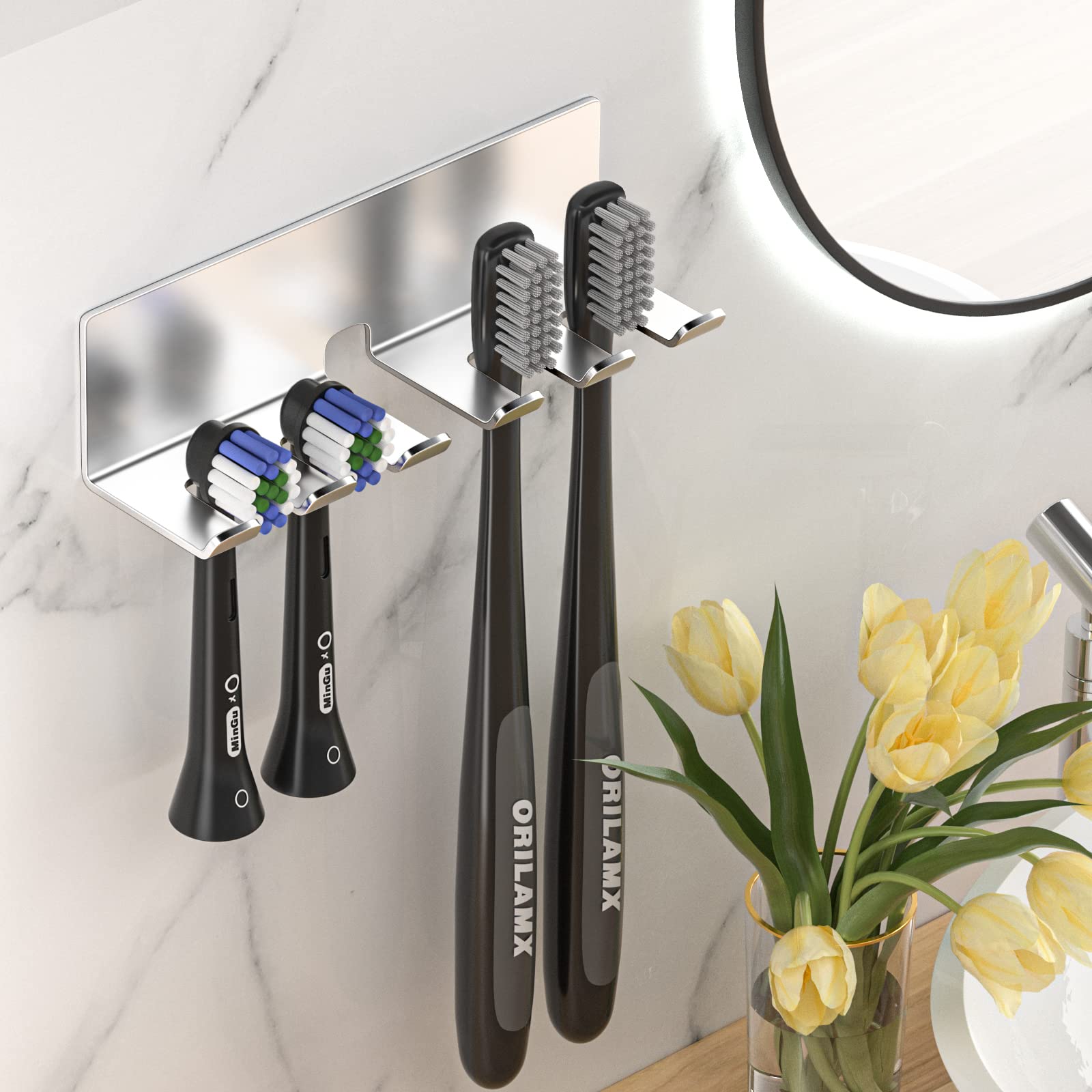YAYINLI Wall Mounted Electric Toothbrush Holder | Silver Metal Organizer