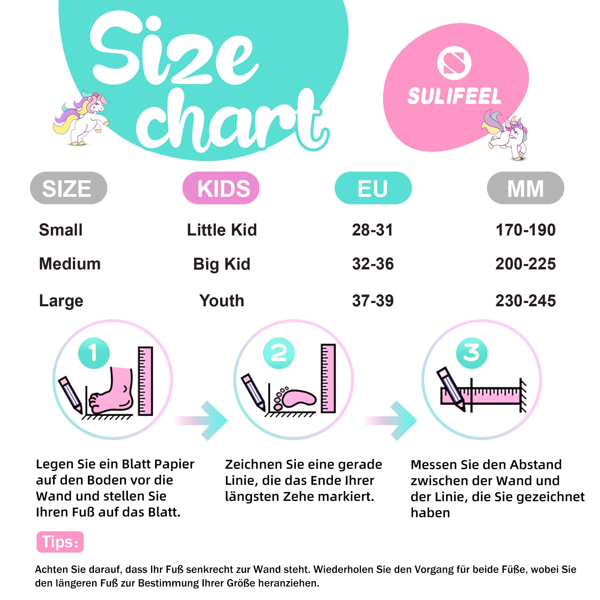 SULIFEEL Rainbow Unicorn Light Up Roller Skates – Adjustable Size 2-5 UK