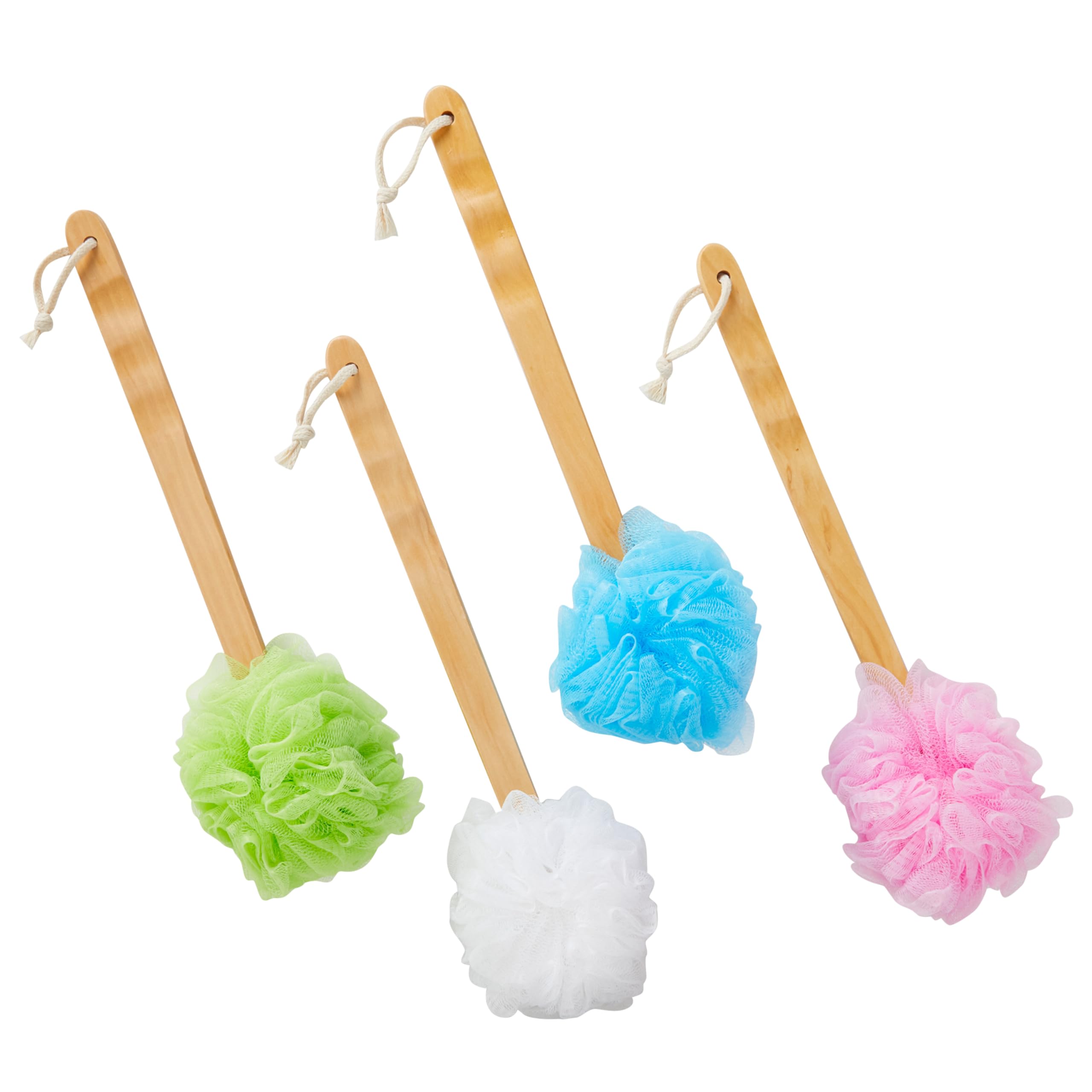 Juvale Long Handle Back Scrubber Loofah - 4-Pack Exfoliating Mesh Pouf