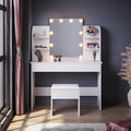 Hollywood LED Vanity Table - White Makeup Desk with Stool