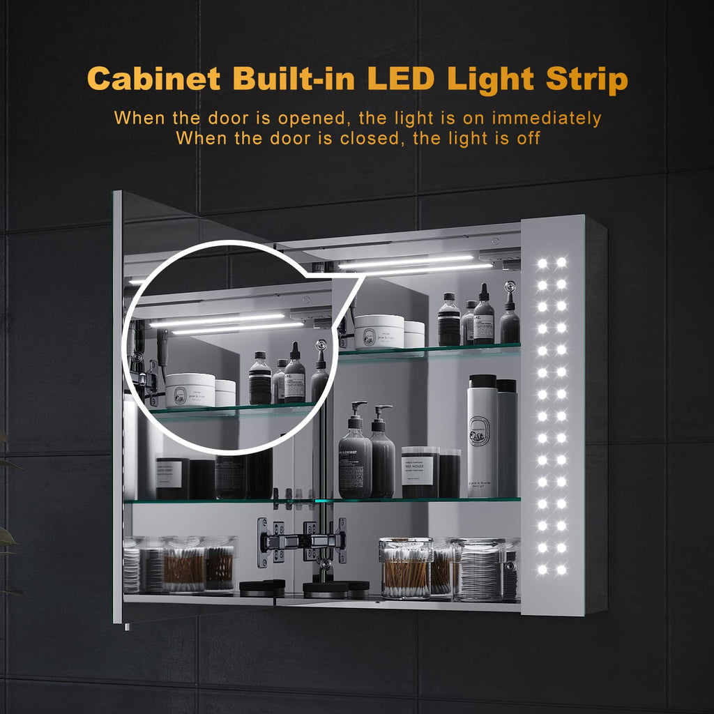 ELEGANT Bathroom Mirror Cabinet with LED Lights & Shaver Socket, 650x600mm - image 2