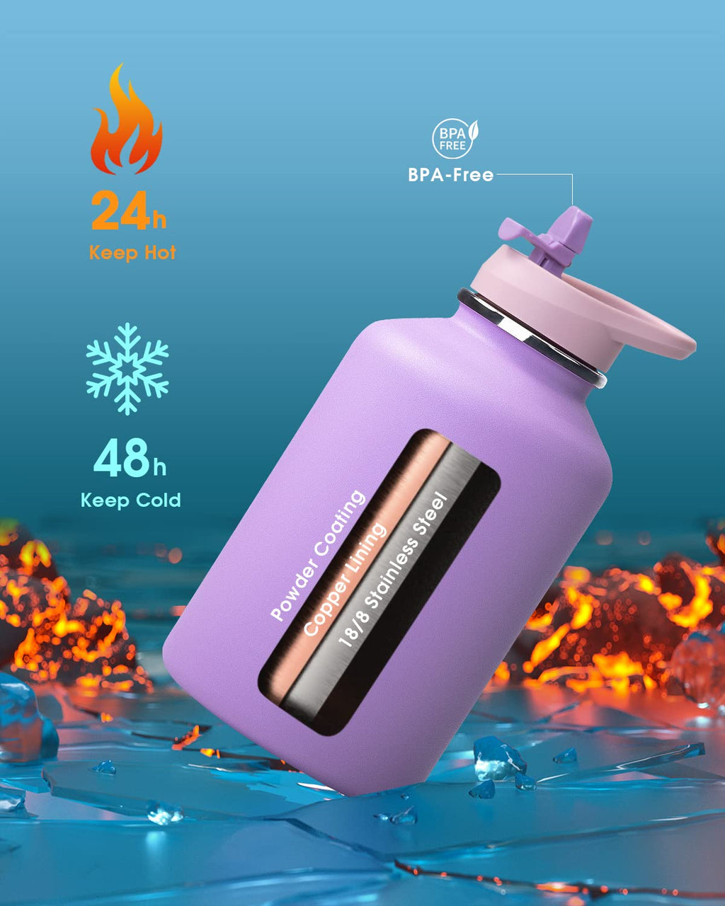 Coolflask 2L Insulated Water Bottle – Stainless Steel & Leather Sleeve