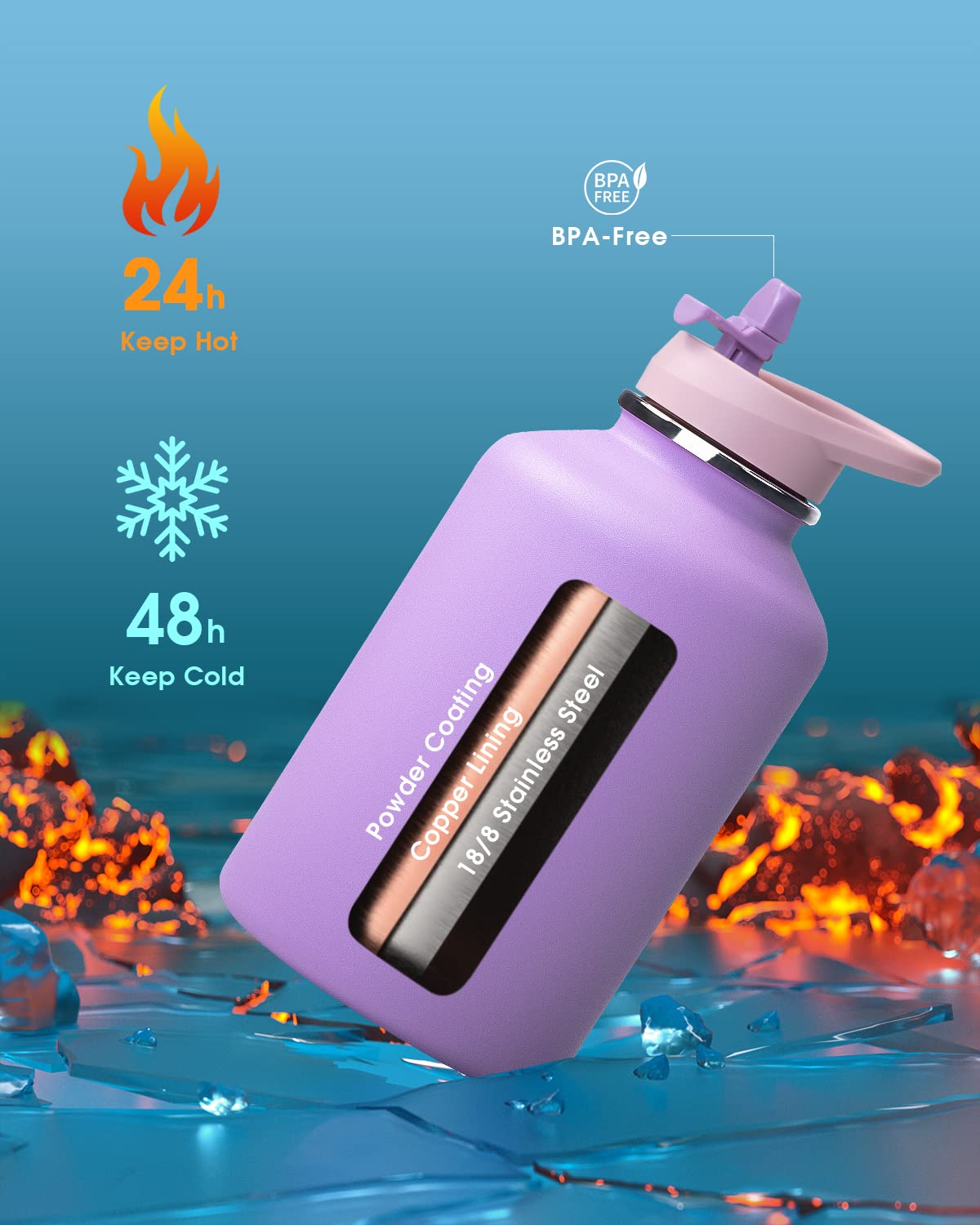 Coolflask 2L Insulated Water Bottle – Stainless Steel & Leather Sleeve