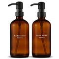MaisoNovo Amber Glass Soap Dispenser Set - 2-Piece Kitchen Sink Bottles