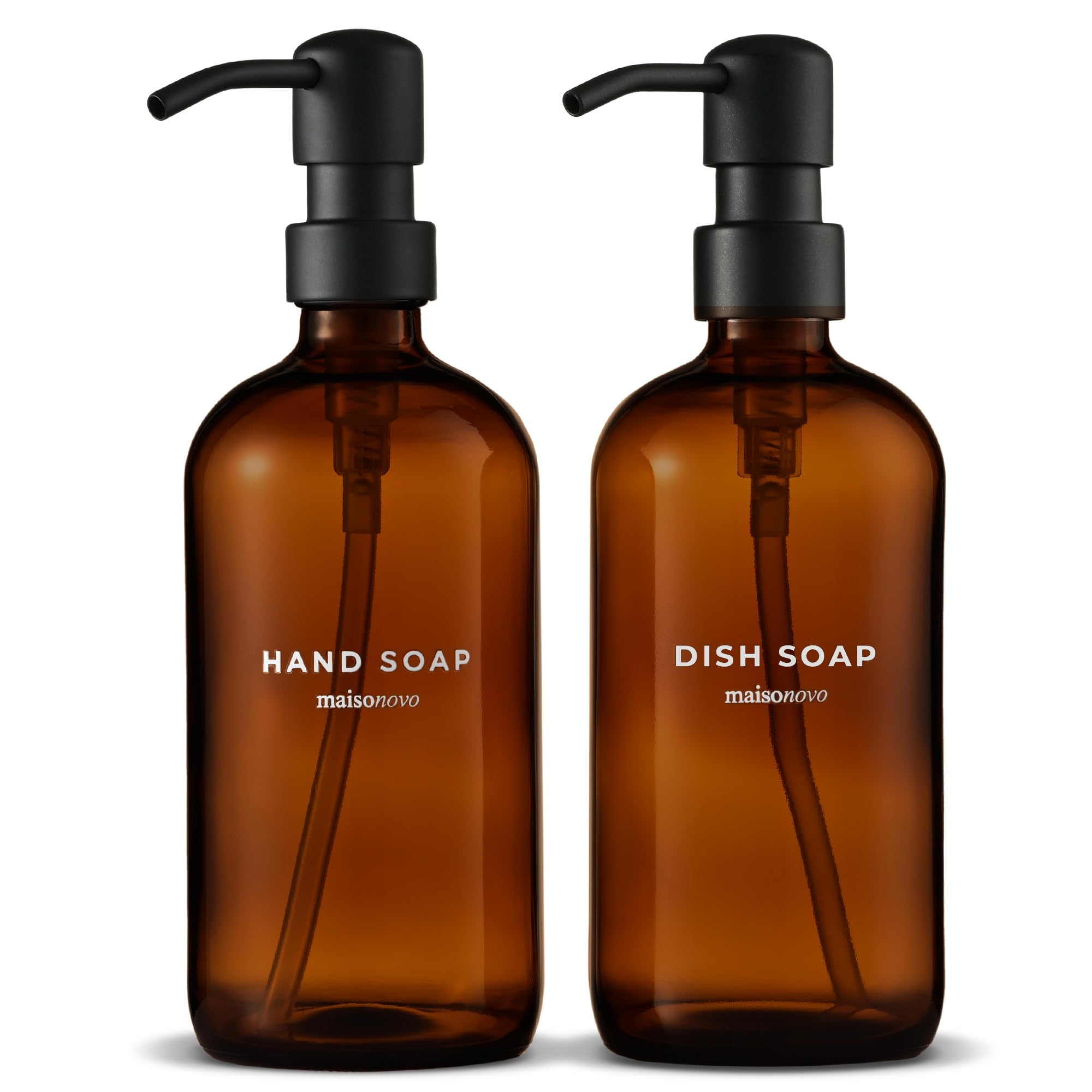 MaisoNovo Amber Glass Soap Dispenser Set - 2-Piece Kitchen Sink Bottles