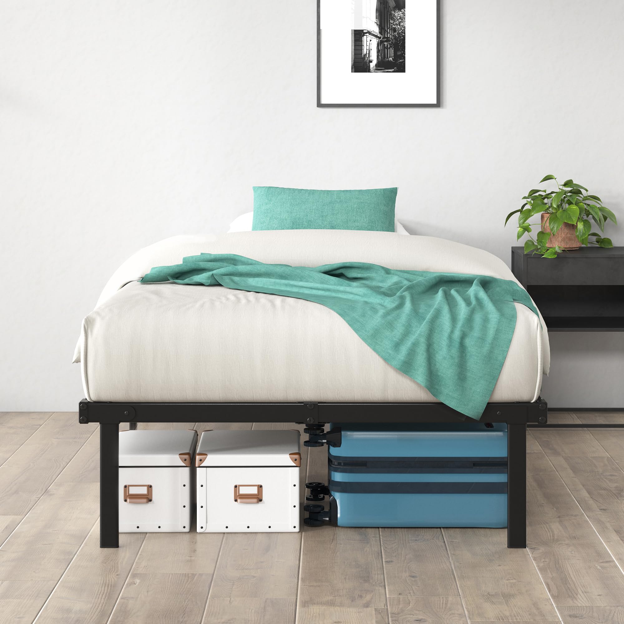 Zinus Caleb Single Metal Bed Frame – 90x190cm Foldable Bed with Storage