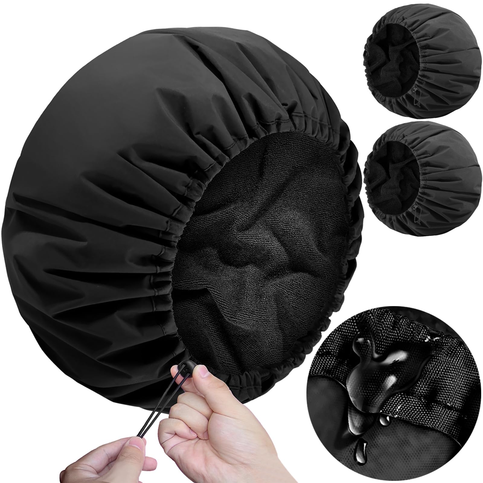 Sheomern 2-Pack Jumbo Terry Cloth Lined Shower Caps for Long Hair & Braids