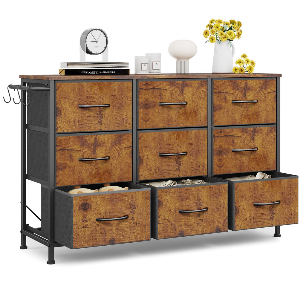 Chest of Drawers 9-Drawer Storage Unit Bedroom Rustic Brown100x30x65cm